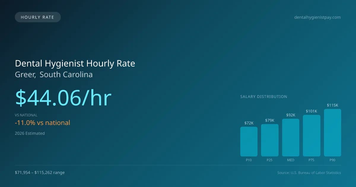 Dental Hygienist Hourly Rate in Greer, SC — 2026 est., based on 2025 BLS