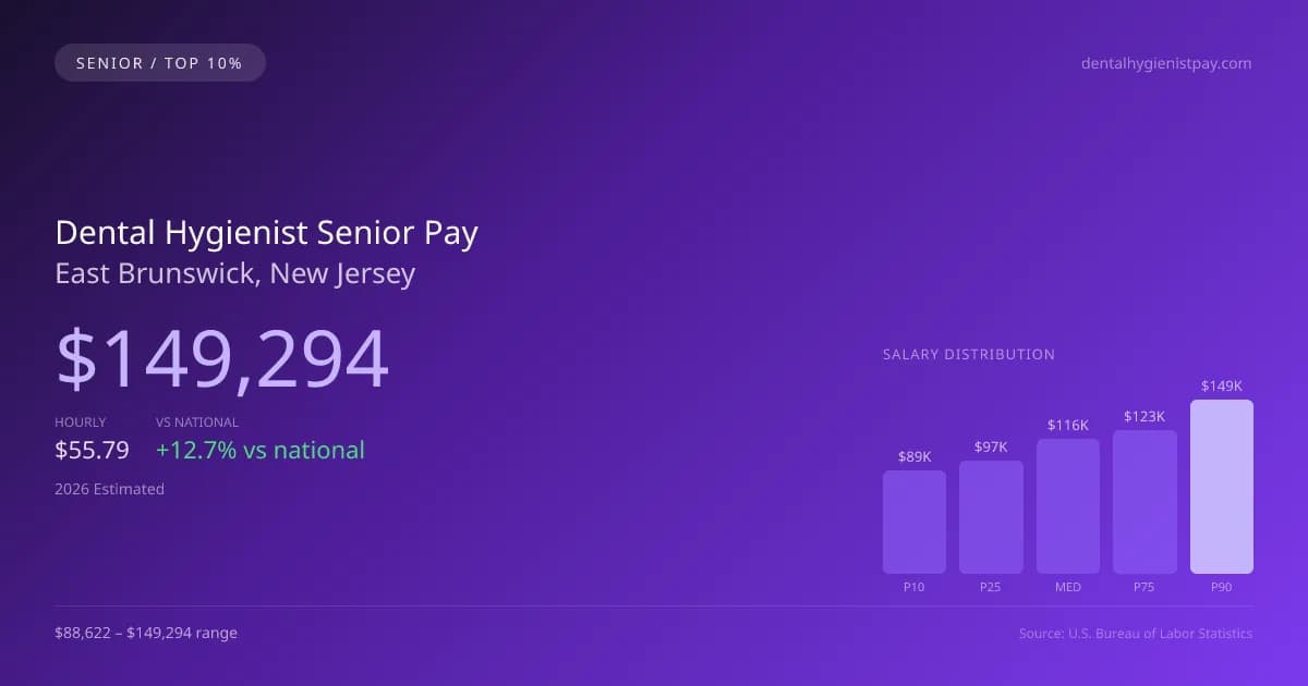 Dental Hygienist Senior Salary in East Brunswick, NJ — 2026 est., based on 2025 BLS