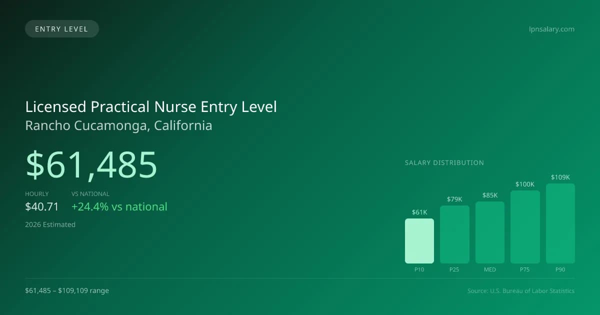 Licensed Practical Nurse Entry Level Salary in Rancho Cucamonga, CA — 2026 est., based on 2025 BLS