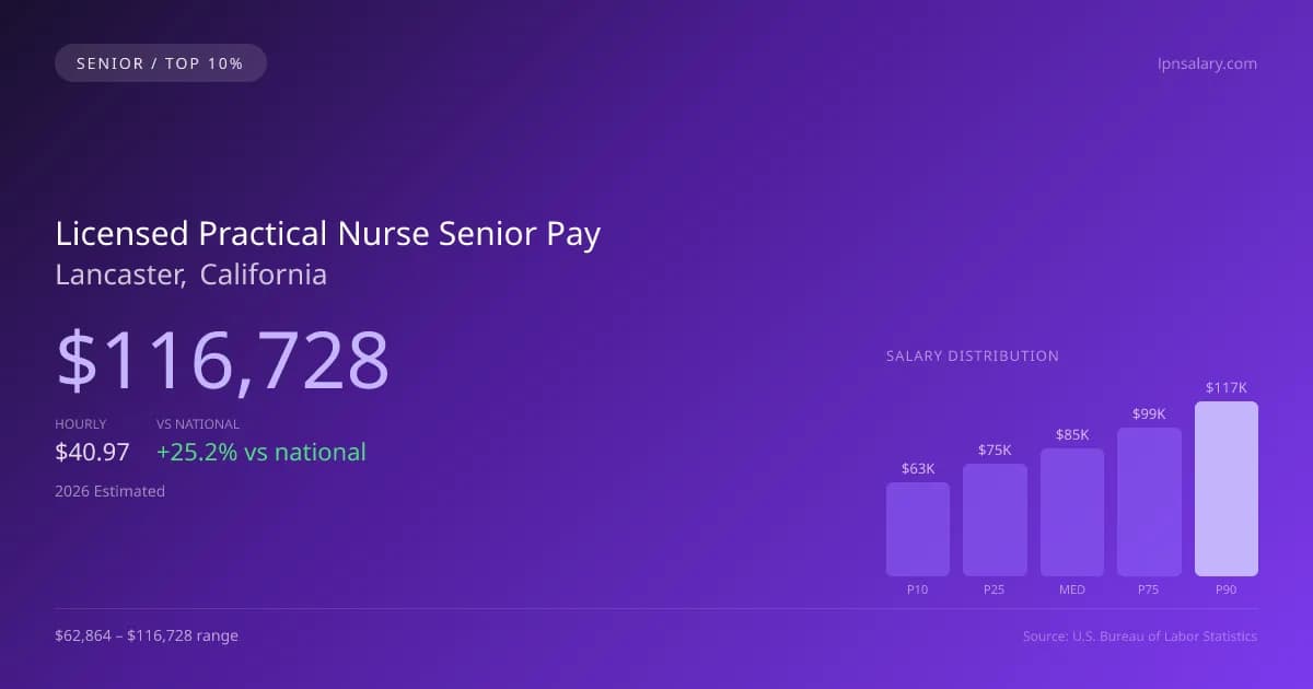 Licensed Practical Nurse Senior Salary in Lancaster, CA — 2026 est., based on 2025 BLS