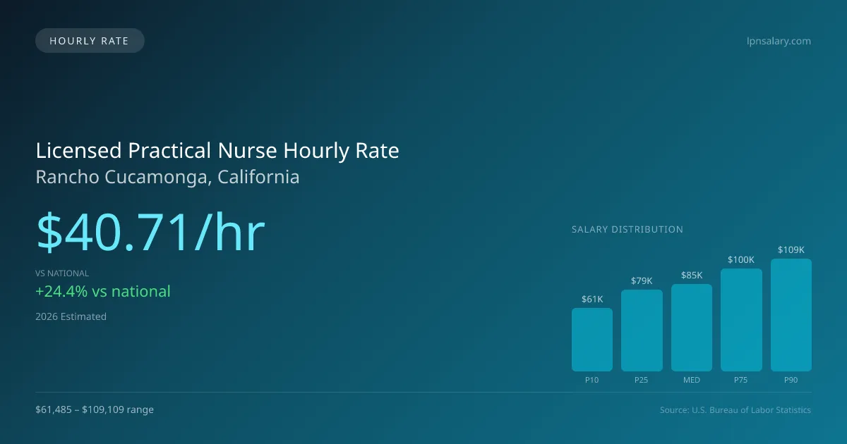 Licensed Practical Nurse Hourly Rate in Rancho Cucamonga, CA — 2026 est., based on 2025 BLS