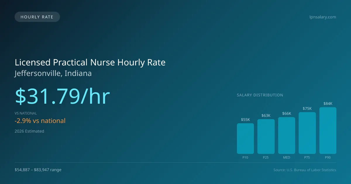 Licensed Practical Nurse Hourly Rate in Jeffersonville, IN — 2026 est., based on 2025 BLS