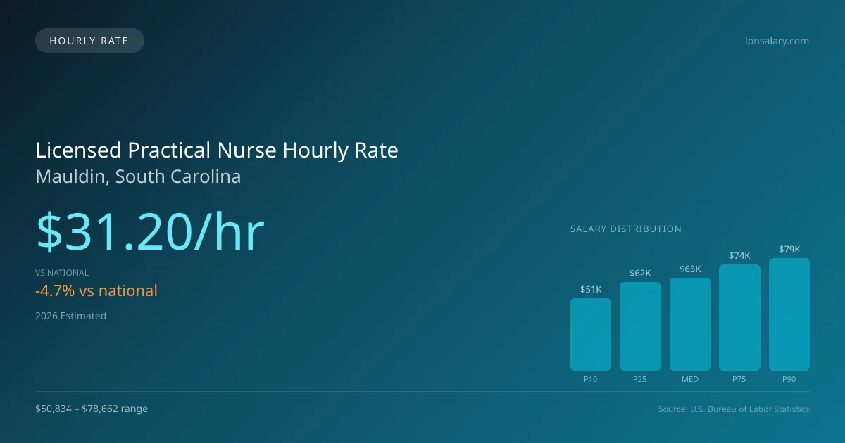 Licensed Practical Nurse Hourly Rate in Mauldin, SC — 2026 est., based on 2025 BLS